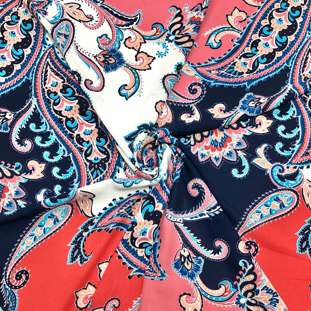 Red/Blue/White Symmetrical Patterns Georgette Fabric - Pound Fabrics