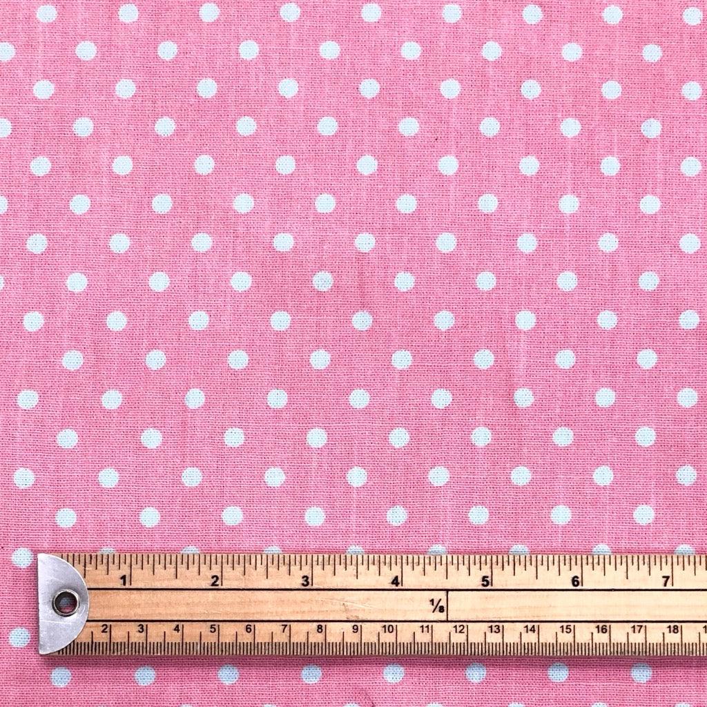 5mm Light Blue Polka Dot on Pink Cotton Canvas Fabric - Pound Fabrics