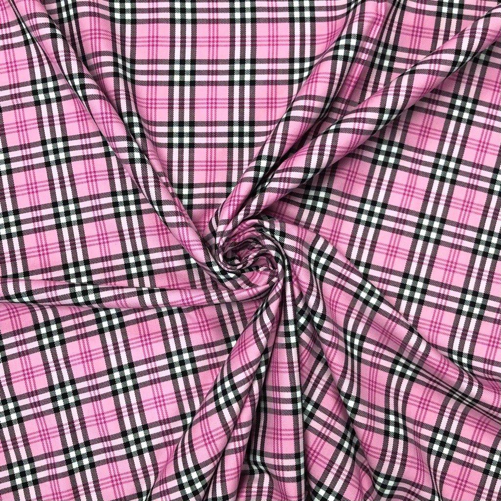 Pink and Black PolyViscose Tartan Fabric - Pound Fabrics