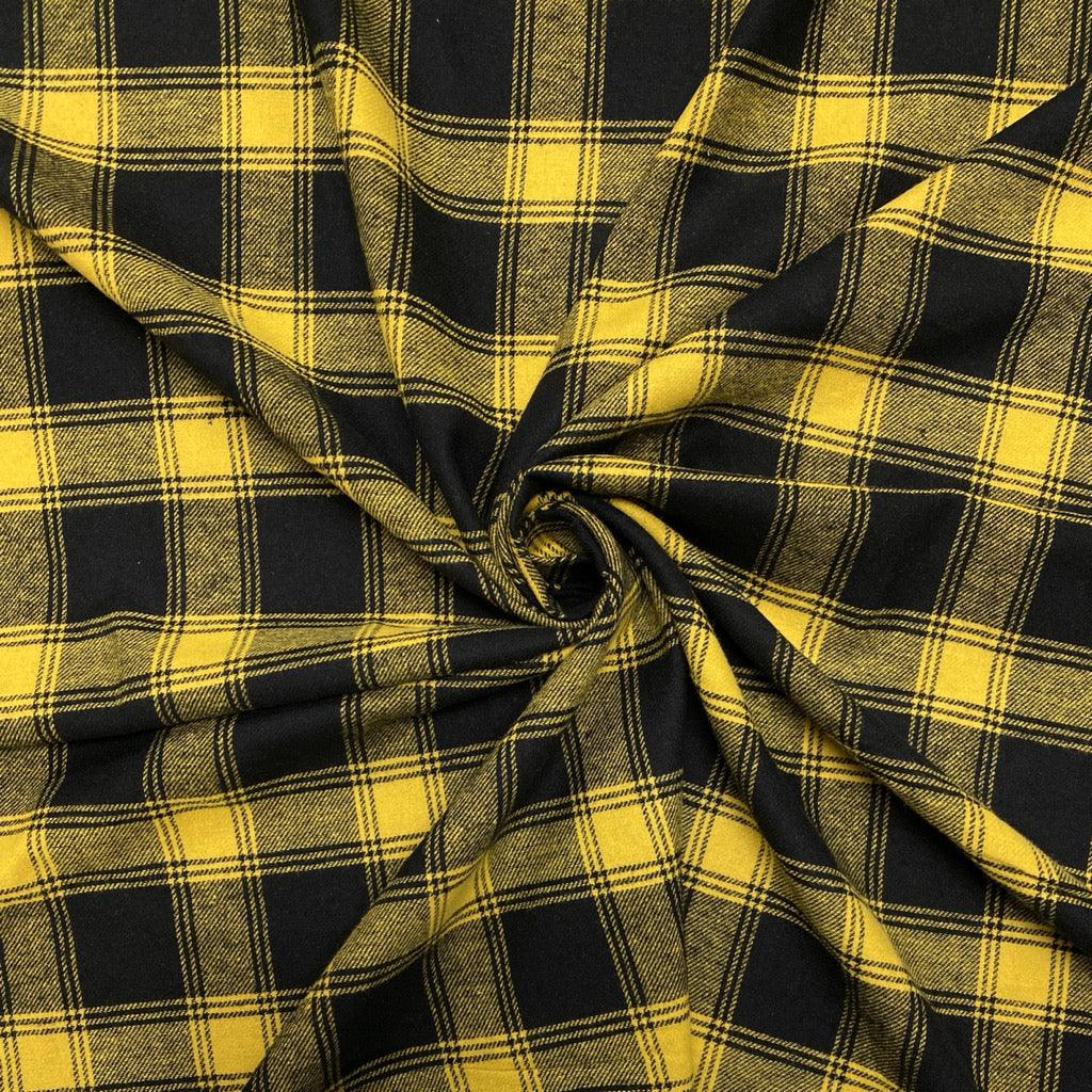 Mustard and Black Tartan Brushed Cotton Fabric - Pound Fabrics