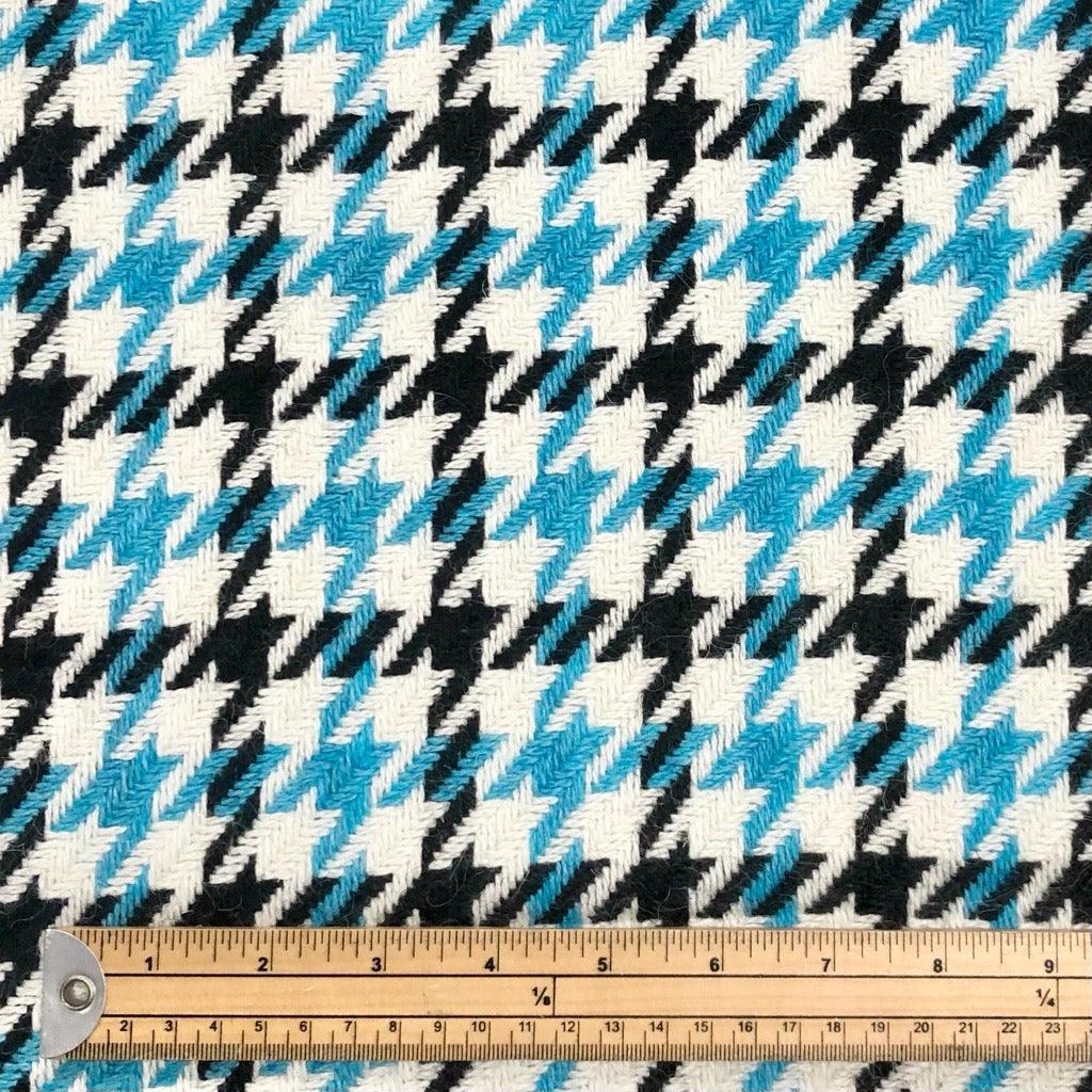 Large Blue & Black Dogtooth Wool Blend Fabric - Pound Fabrics