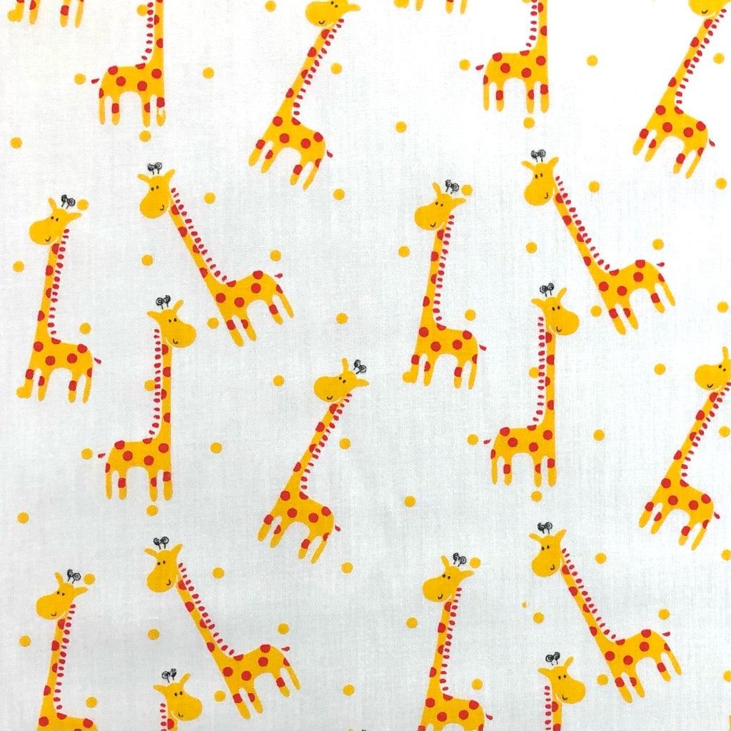 Giraffes on White Polycotton Fabric - Pound Fabrics