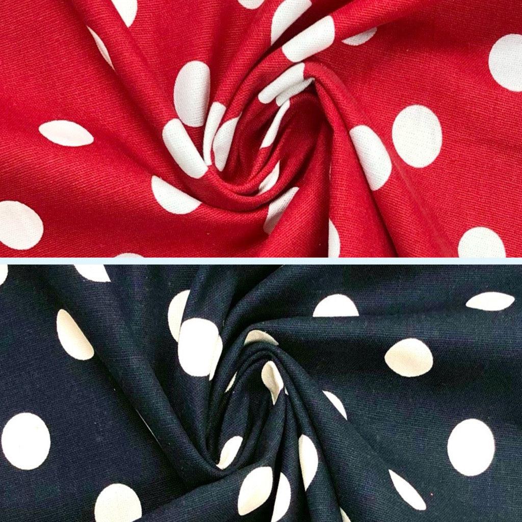 20mm White Polka Dot Cotton Canvas Fabric - Pound Fabrics
