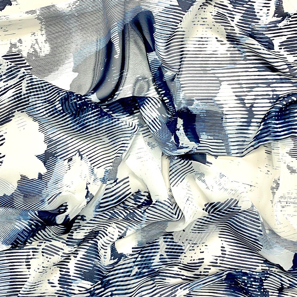 Blue and White Lined Effect Chiffon Fabric (6542804385815)