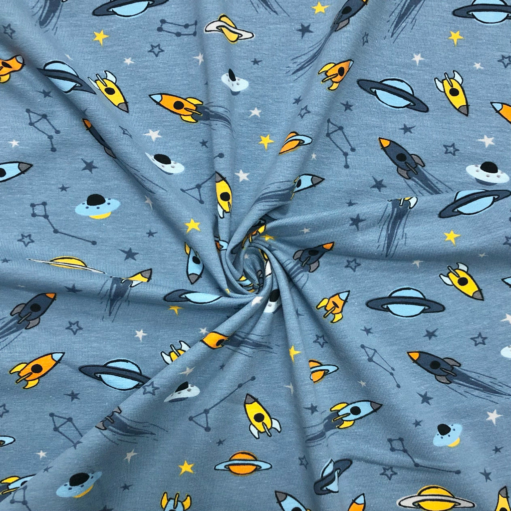 Rockets and Planets Cotton Jersey Fabric