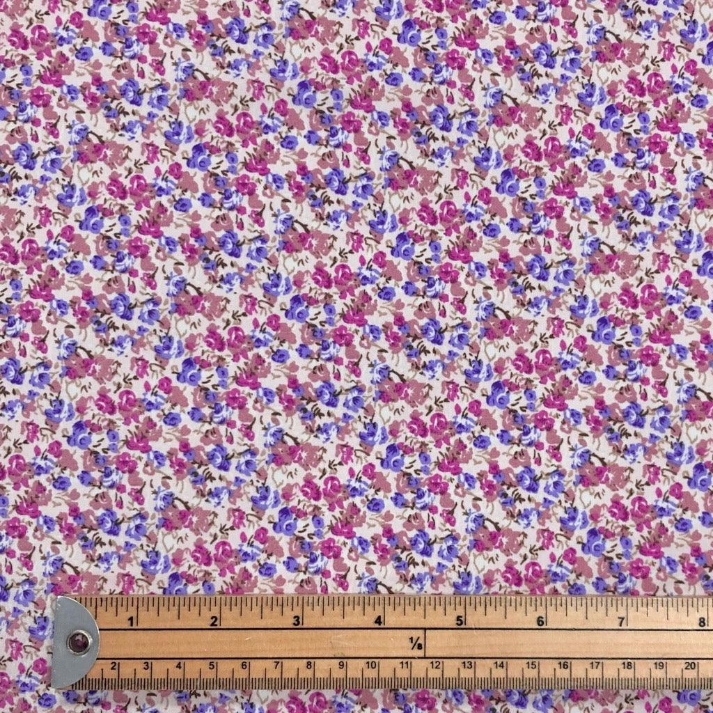 Mini Pink and Blue Floral Polyester Crepe Fabric - Pound Fabrics