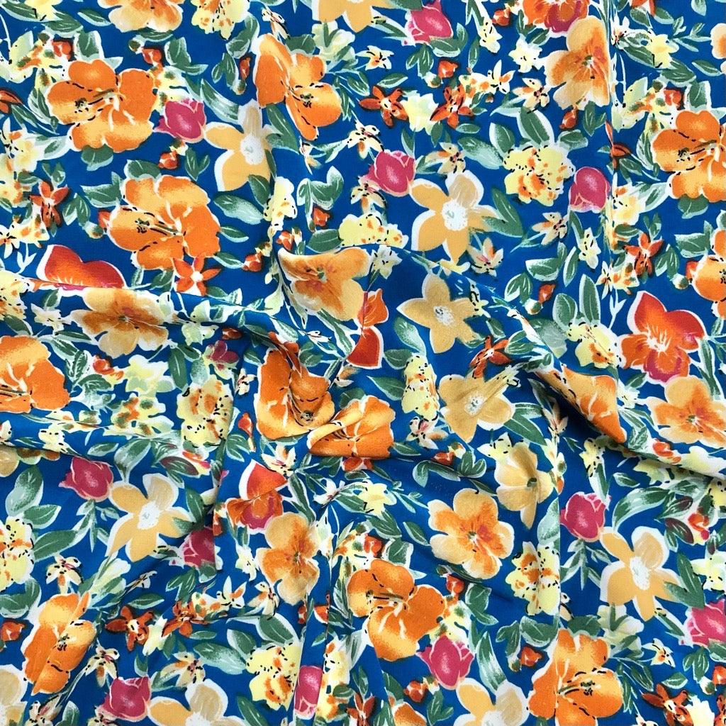 Large and Small Floral and Leaves Polyester Crepe Fabric - Pound Fabrics