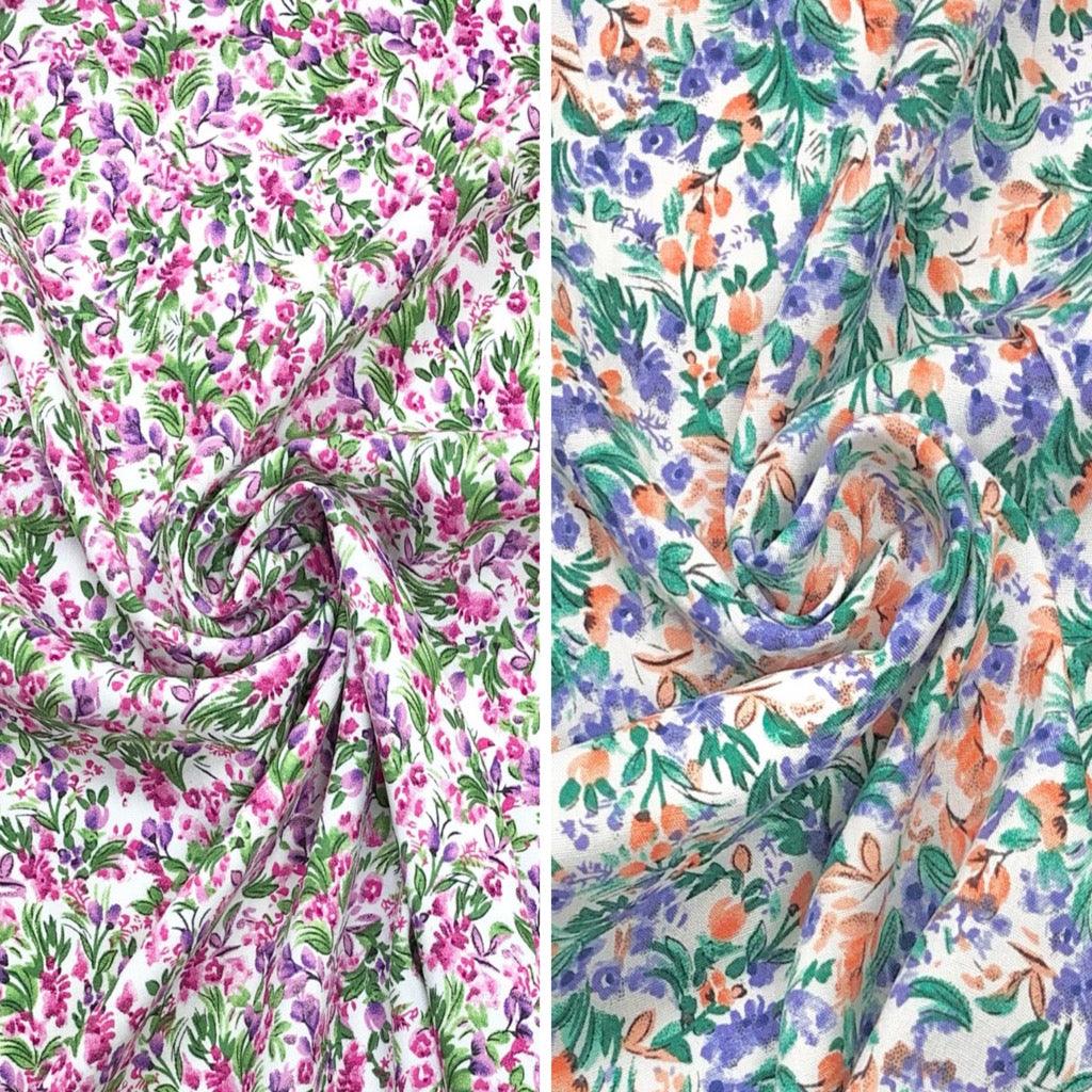 All Over Floral Jungle on White Viscose Challis Fabric - Pound Fabrics