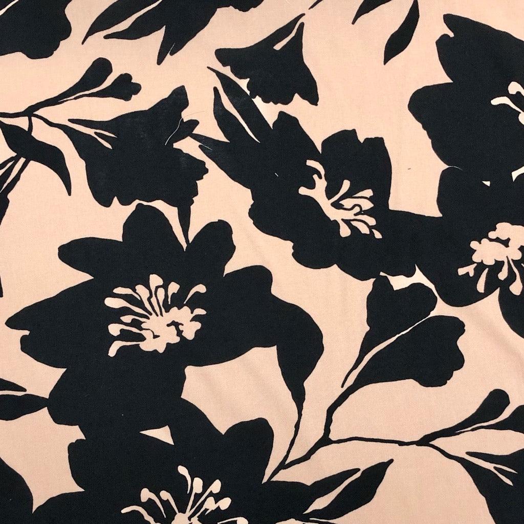 Large Black Floral Viscose Challis Fabric - Pound Fabrics