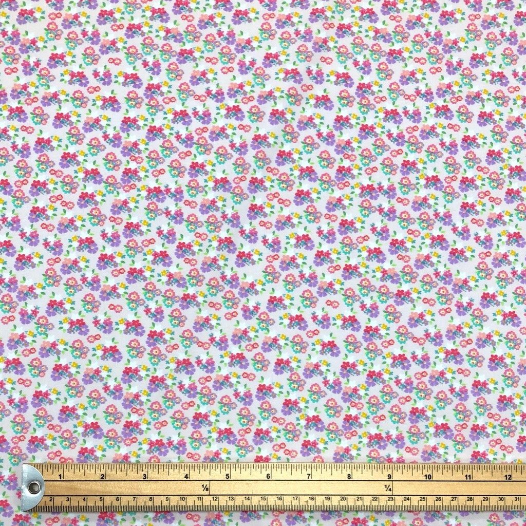Multicolour Mini Floral on Baby Pink Lycra Spandex Fabric (6555126923287)