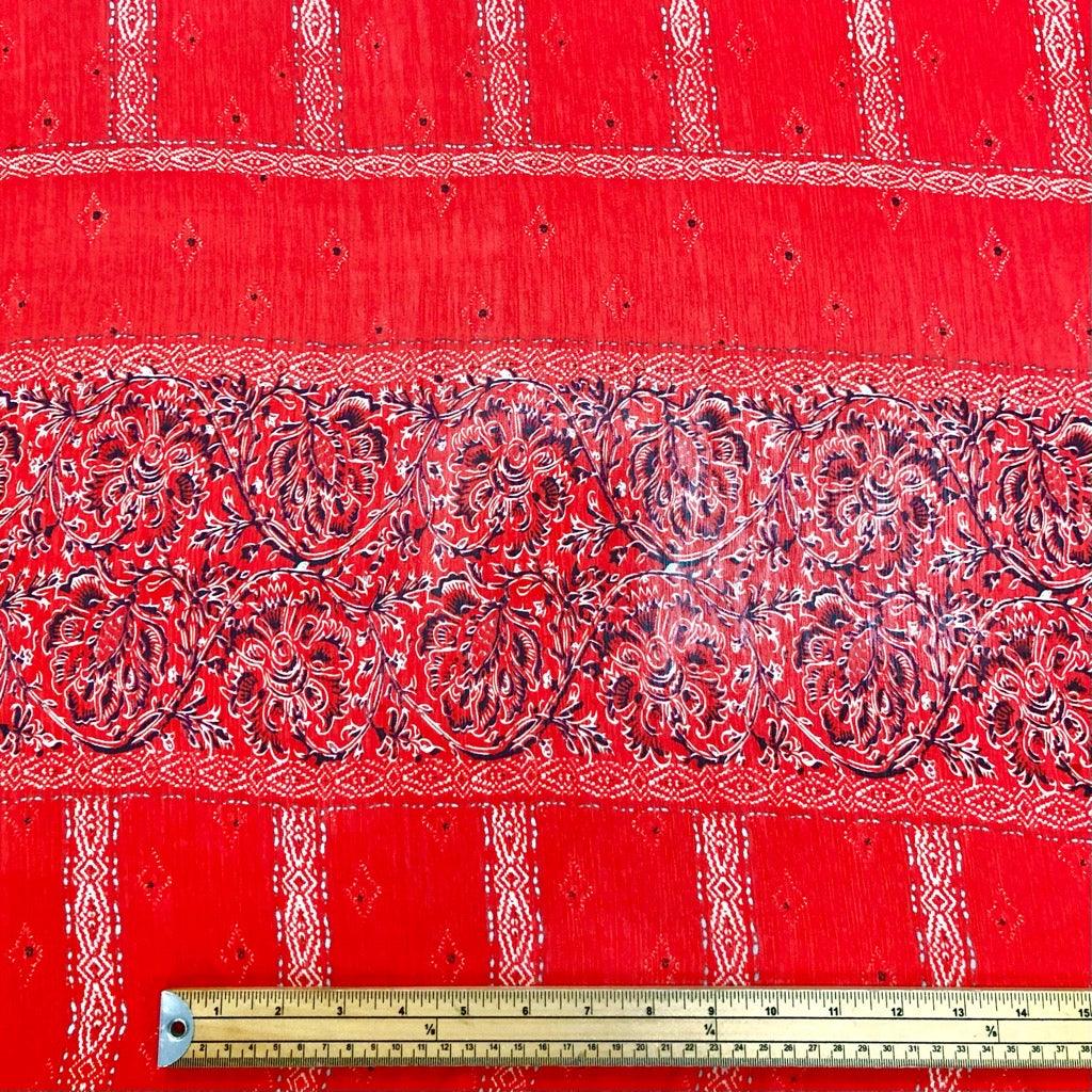Large and Small Stripes on Red Chiffon Fabric - 3m Pre-cut - Pound Fabrics