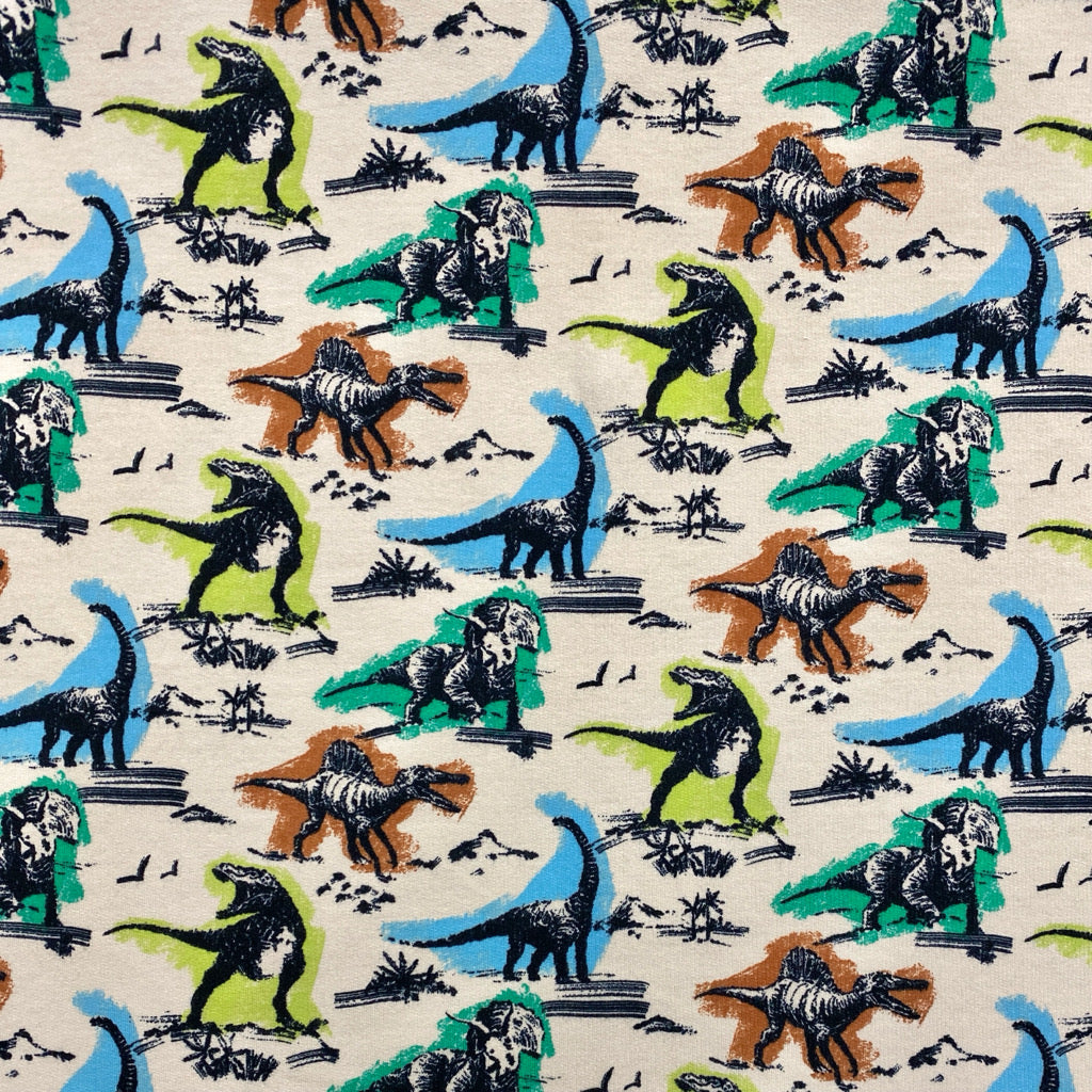 Dinosaurs Organic Brushed French Terry Fabric - Pound Fabrics