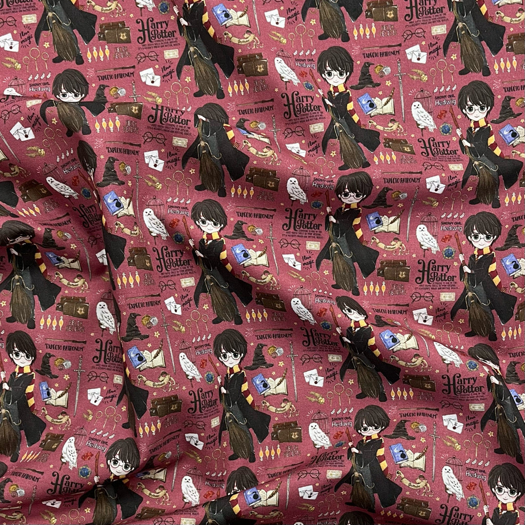 Deep Dusky Pink Harry Potter Cotton Fabric - Pound Fabrics