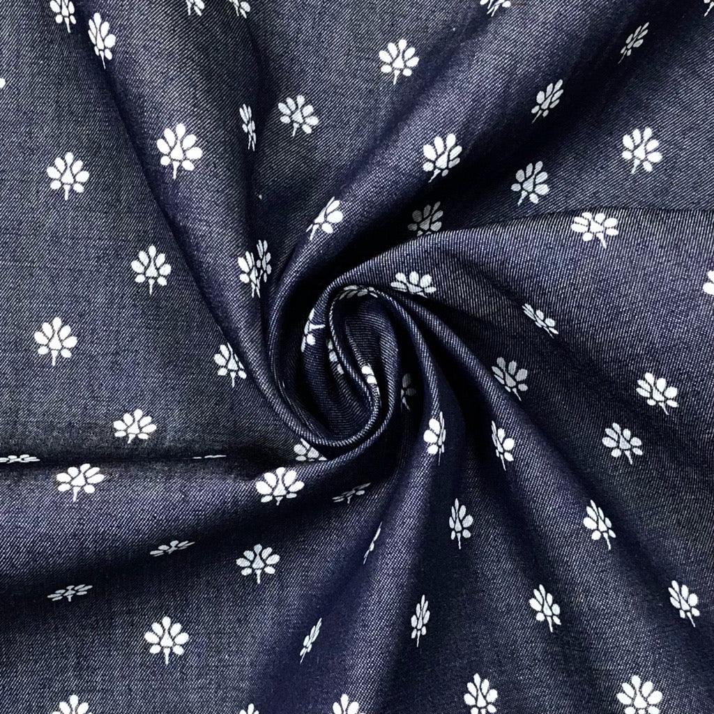 Budget Floral Berries Chambray Denim Fabric - Pound Fabrics