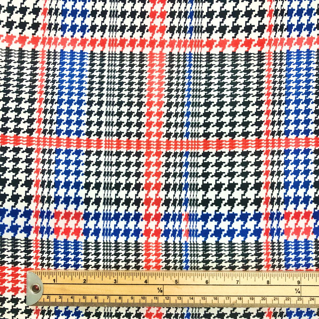 Red, Blue and Black Dogtooth Satin Fabric