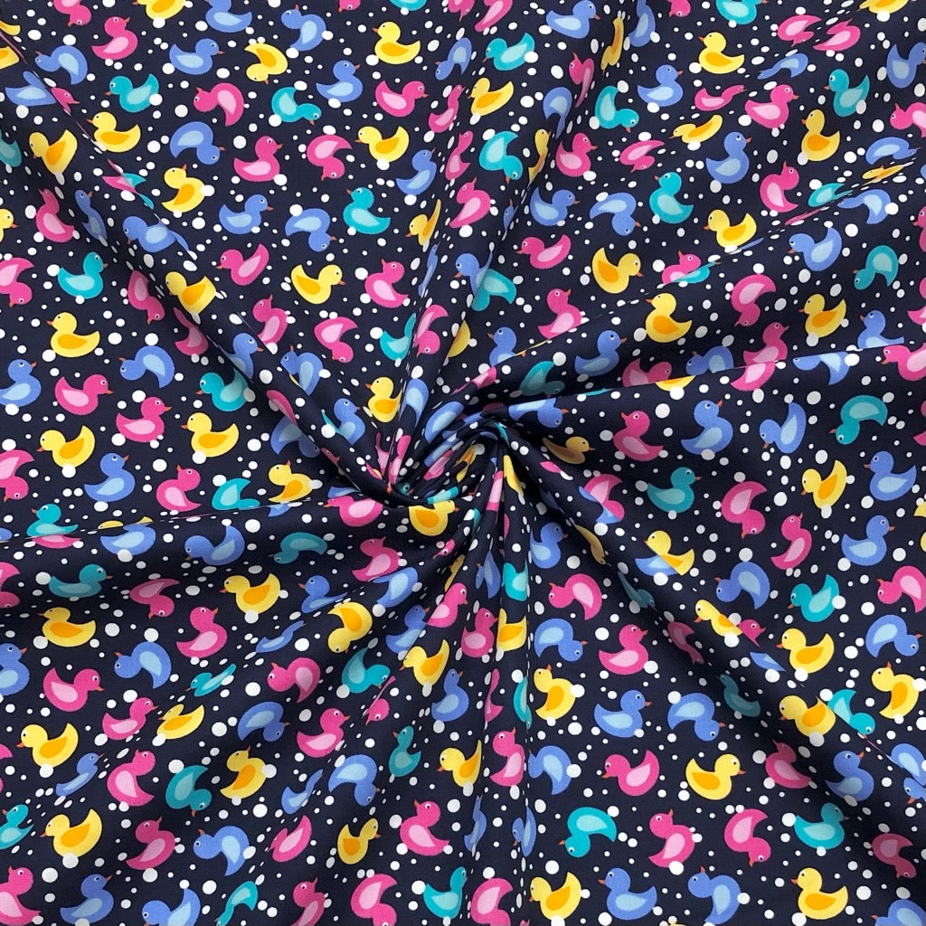 Multicoloured Ducks Rose &amp; Hubble Cotton Poplin Fabric - Pound Fabrics