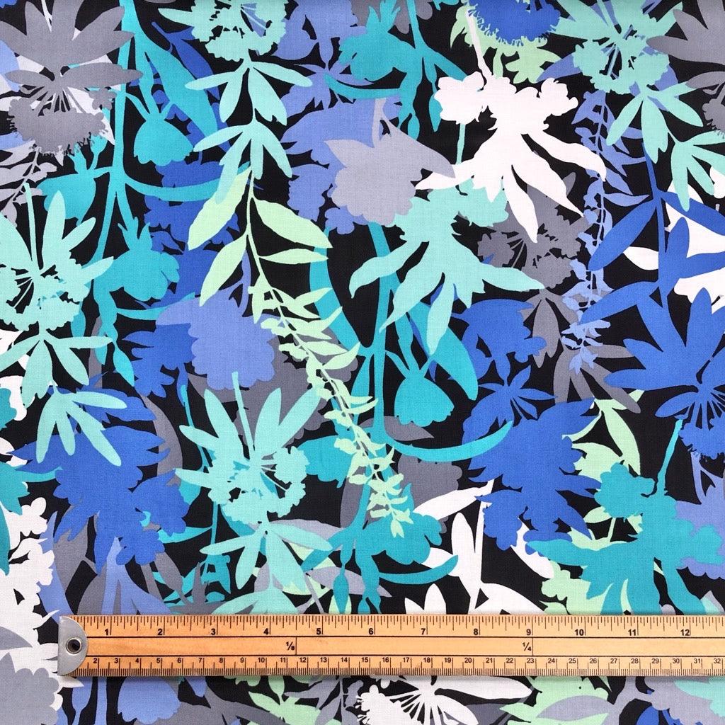 Green/Blue/Grey Floral Jungle Cotton Poplin Fabric - 58" wide - Pound Fabrics