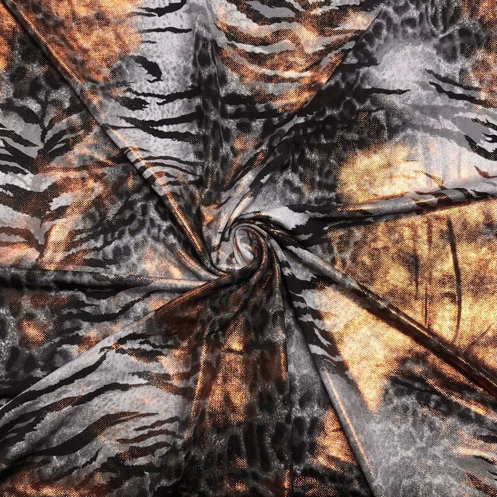 Gold Foil Tiger and Leopard Elastane Fabric - Pound Fabrics