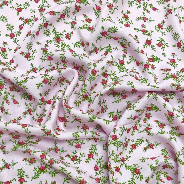 Mini Rose Bunch on Light Pink Viscose Challis Fabric – Pound Fabrics