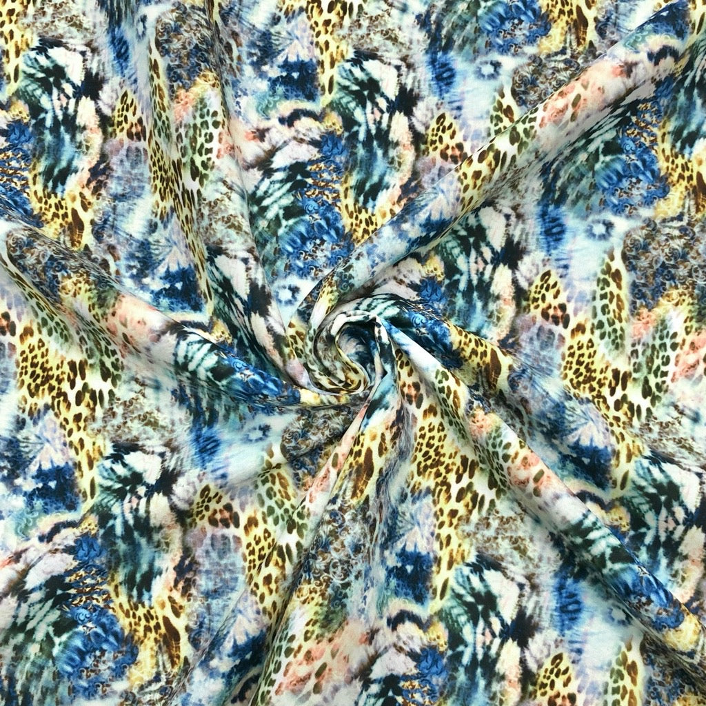 Blue and Yellow Animal Skin Cotton-Touch Polyester Fabric - Pound Fabrics