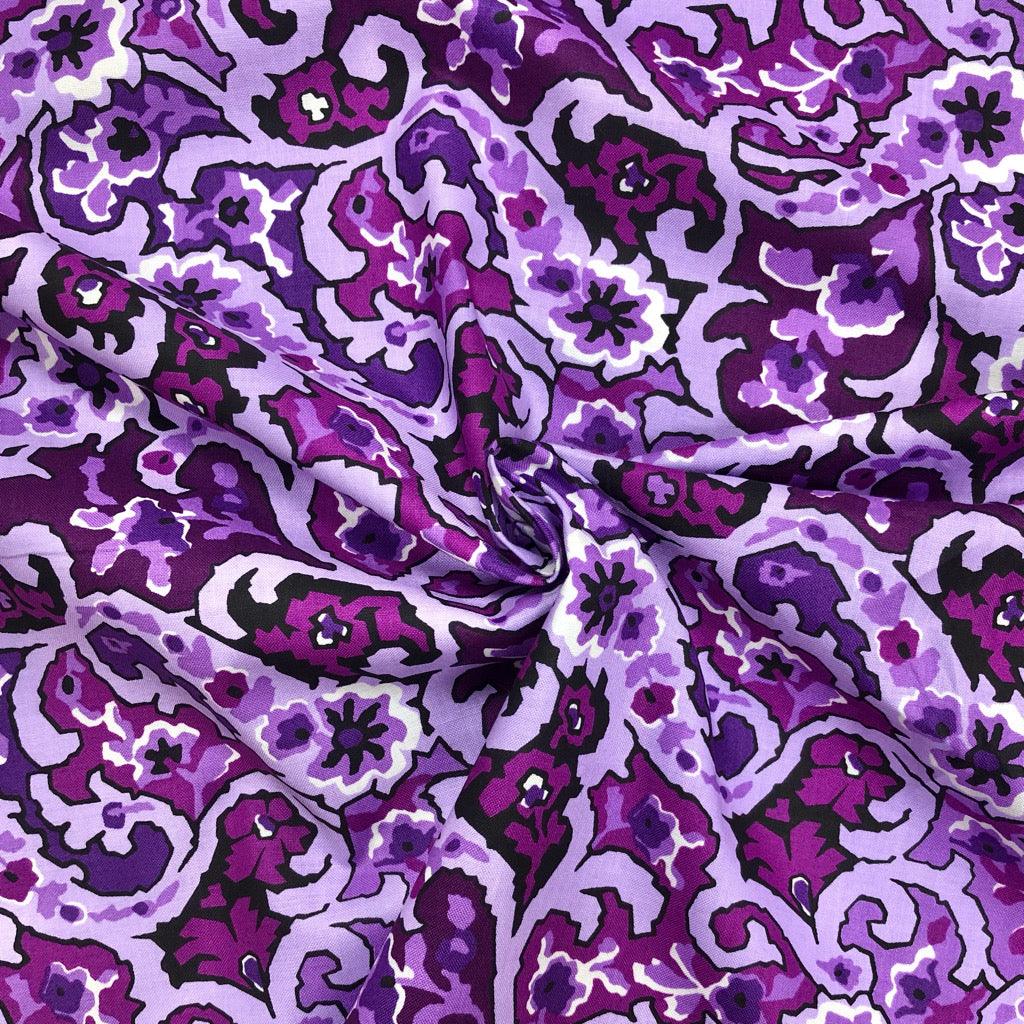 Abstract Purple Patterns Cotton Poplin Fabric - 58" wide - Pound Fabrics