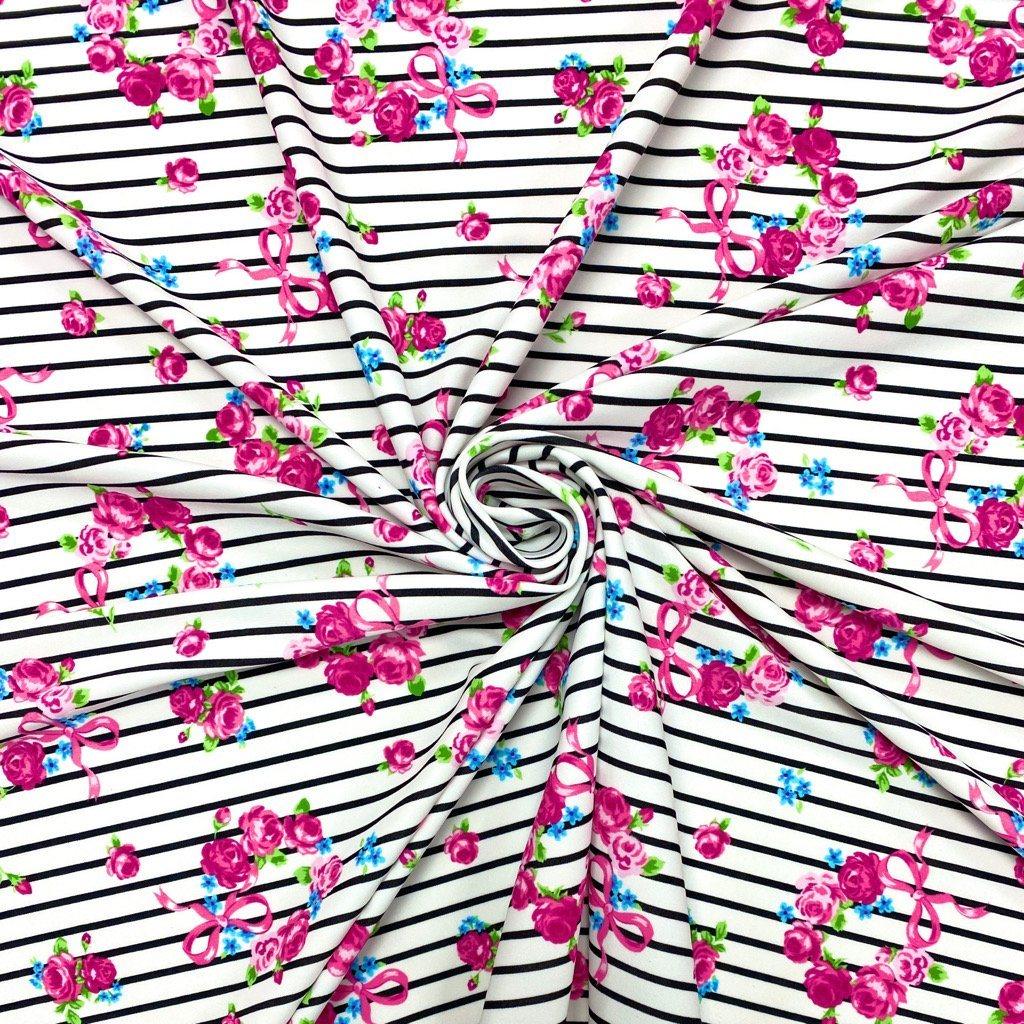 Stripe Floral Circle Lycra Spandex Fabric - Pound Fabrics