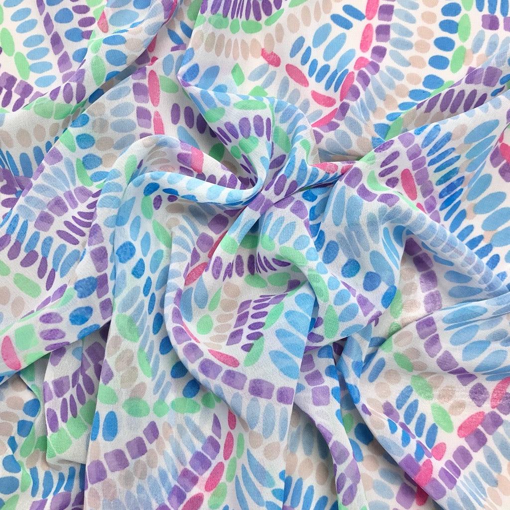 Colourful Shapes on Cream Chiffon Fabric - 3m Pre-cut - Pound Fabrics
