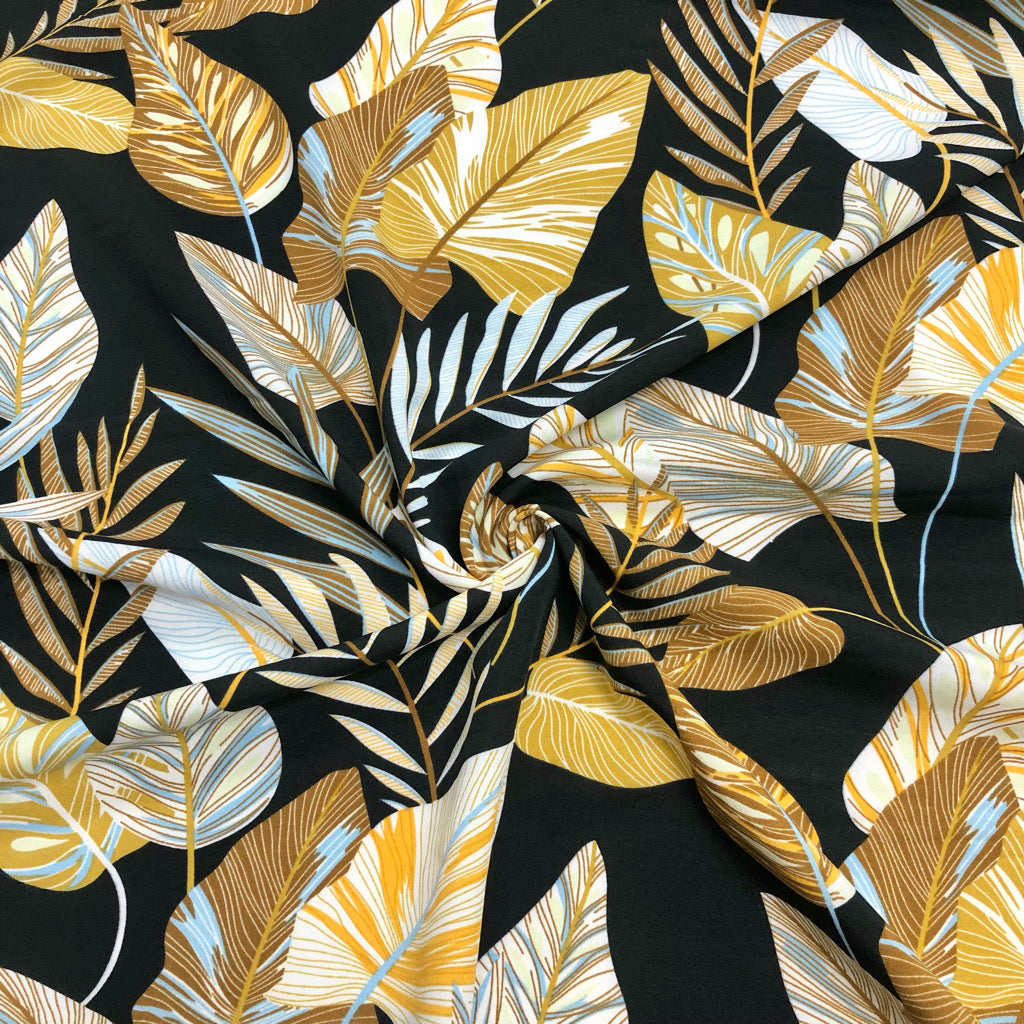 Large Tropical Leaves Crepe Fabric