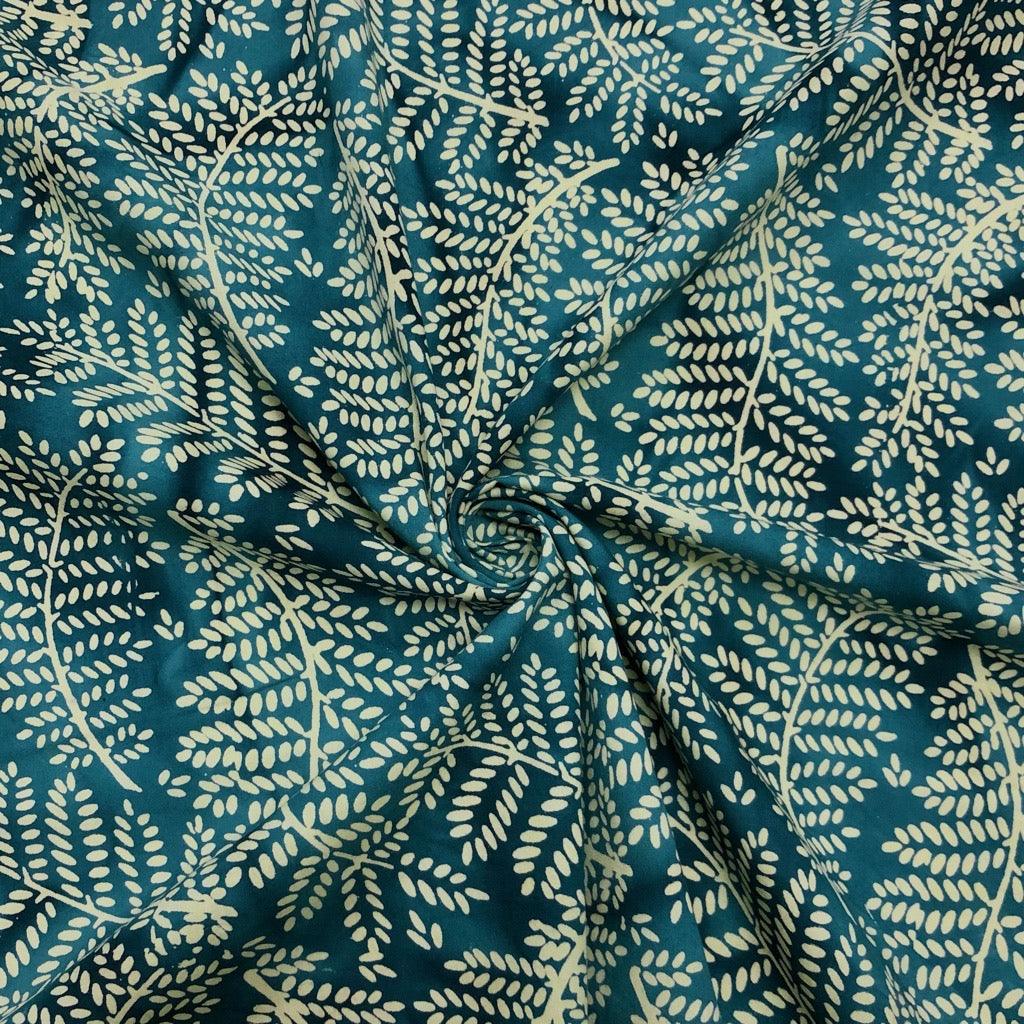 Ferns on Navy Cotton Batik Fabric - John Louden - Pound Fabrics