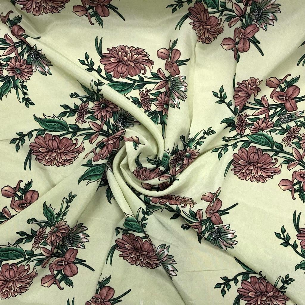 Brown and Green Floral Polyester Fabric - Pound Fabrics