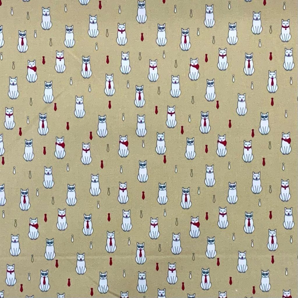 Cats and Ties Rose &amp; Hubble Cotton Poplin Fabric - Pound Fabrics