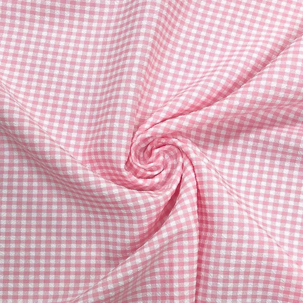 Pink and White Checkered Polyester Fabric #1 - 2 metres for £2 - Pound Fabrics