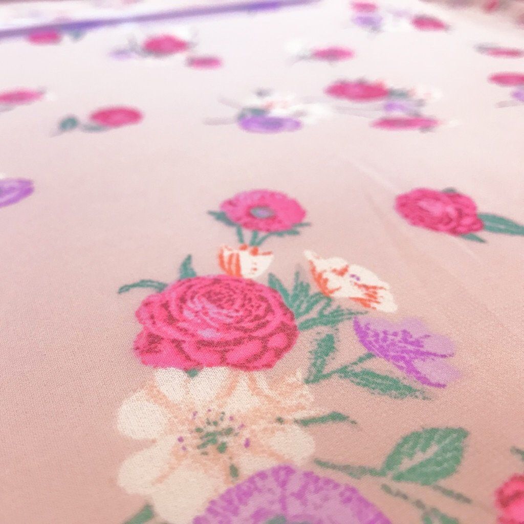 Pink Garden Flower Georgette Fabric (2190825062457)