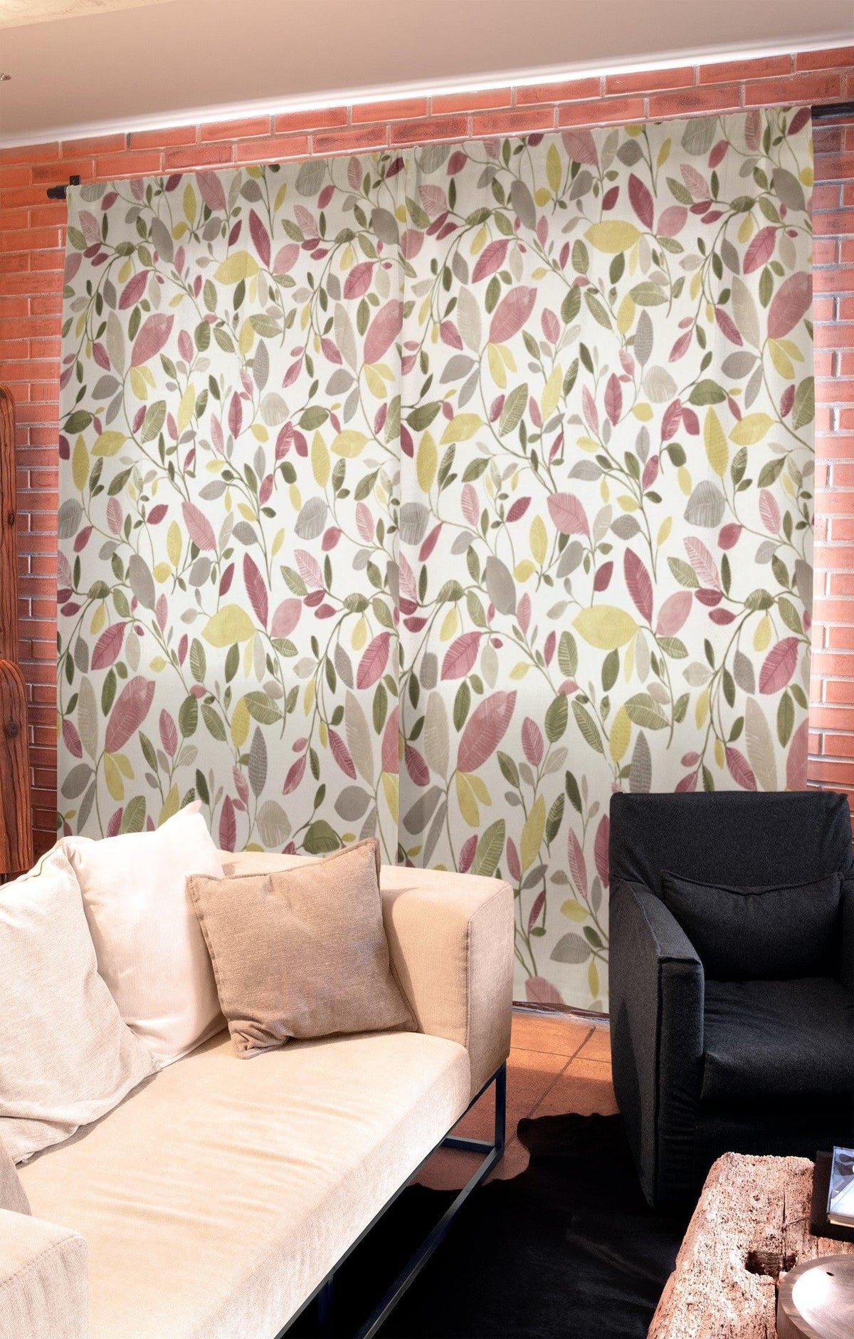 Large Multicolour Leaves on White Panama Fabric - Pound Fabrics