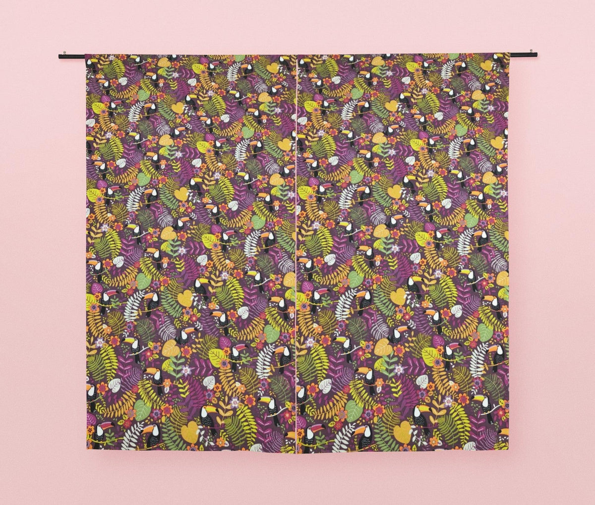 Toucans in Rainforest on Purple Panama Fabric - Pound Fabrics