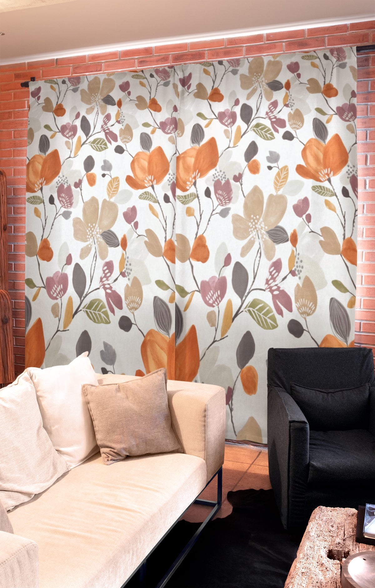 Multicolour Abstract Floral on Cream Panama Fabric