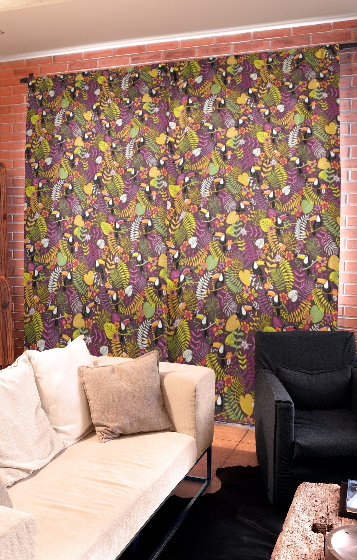 Toucans in Rainforest on Purple Panama Fabric